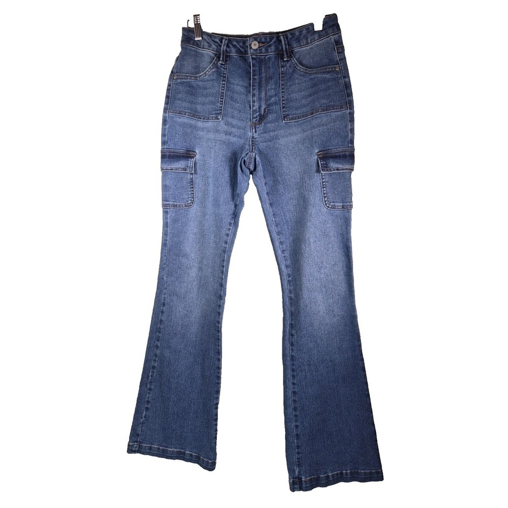 No Boundaries Blue Cargo Bootcut Jeans Juniors Size 7 Denim Mid Rise